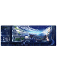 32x12 inches anime girl mouse pad with fox-eared girl on balcony, neon city night, cute animal friends.