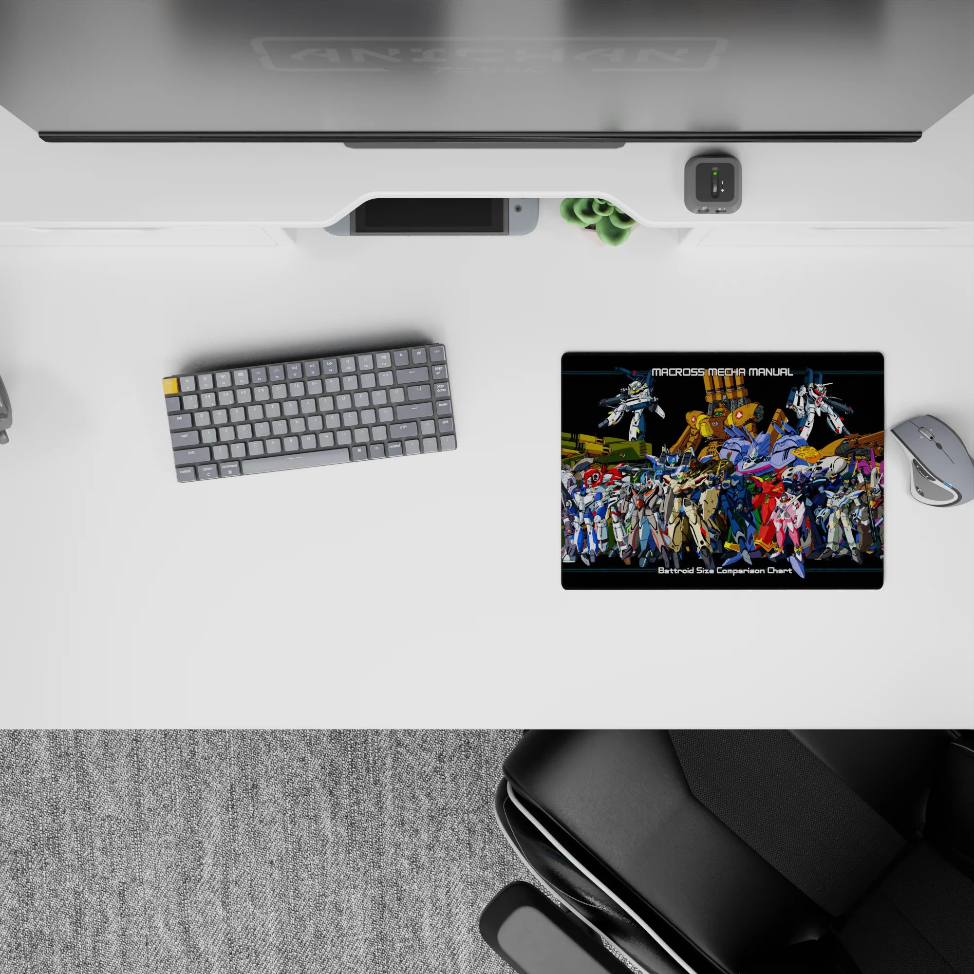 Retro anime mouse pad 14x10 inches in bold reds, icy blues, army greens, and neon magenta tech marks.