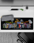 Retro hangar manual vibe mouse pad 32x12 inches in bold reds, icy blues, greens, and neon magenta.