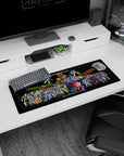Crowded Macross hangar wall poster scene mouse pad 32x12 inches with Valkyries and artillery frames.