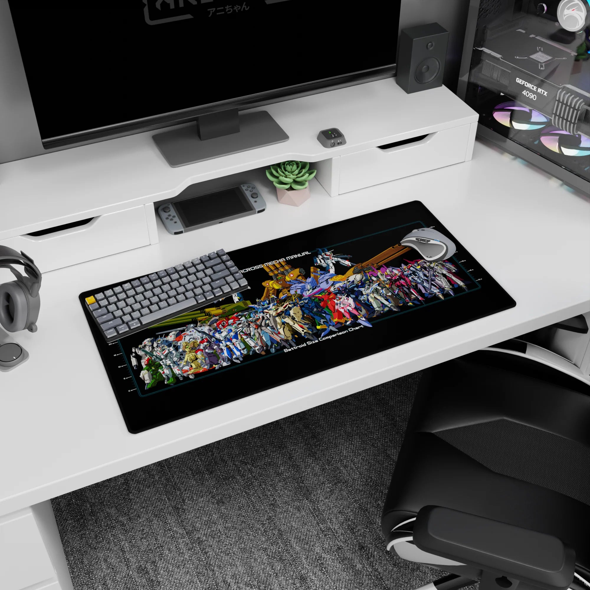 Valkyrie battroids lined up like a hangar wall tech manual poster mouse pad, 32x16 inches.