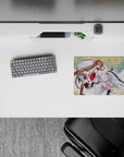 Warm cream, gold, and blush anime mouse pad 14x10 inches with crisp line art and soft fantasy vibe.