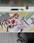 Warm cream, gold, and blush anime desk pad 40x20 inches with petals and soft fantasy charm.