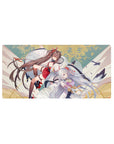 Anime girl mouse pad 32x16 inches with two shrine fantasy girls in white and red robes and petals.