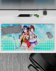 32x16 inches pastel anime mouse pad with soft gradients, aqua sparkle, lilac frills, magical cute vibe.