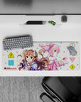 32x12 inches pastel pink and brown kawaii anime mouse pad, airy white space, cozy candy vibe.