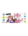 28x12 inches anime girl mouse pad with two cute girls, horns, headphones, pastel shapes, and white space.