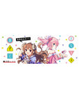 32x12 inches anime girl desk mouse pad with two girls, horn accessories, headphones, pastel shapes.