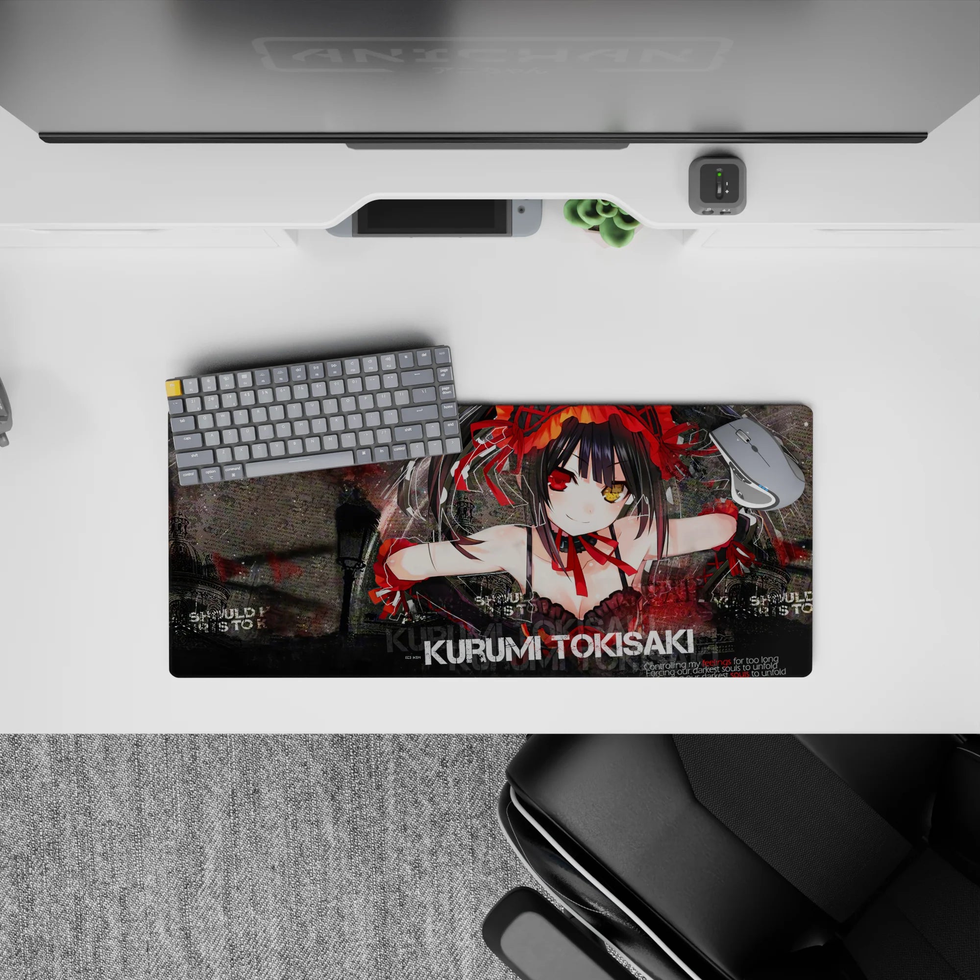 28x12 inches mouse pad in deep reds and smoky blacks, dark romance vibe with splattered texture.