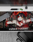 Dark romance anime desk pad 40x20 inches in deep reds and smoky blacks with shattered-glass texture.