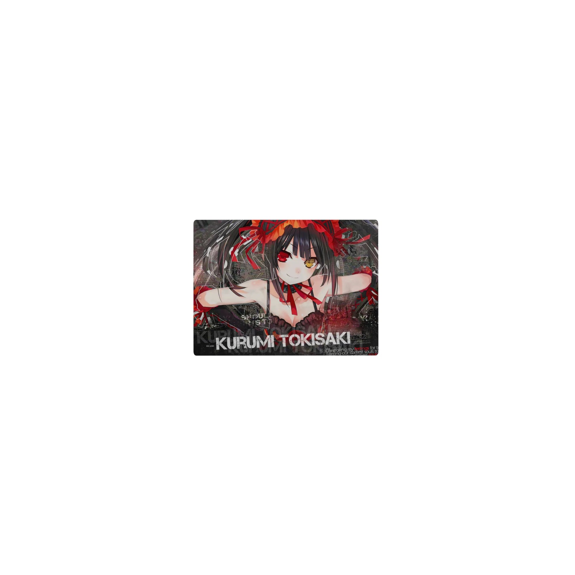 Classic anime girl mouse pad 14x10 inches with twin tails, crimson ribbons, gritty street and shattered-glass art.