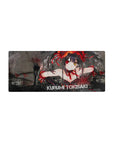 28x12 inches anime girl mouse pad with twin tails, crimson ribbons, gritty street backdrop and glass shards.
