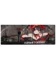 32x12 inches anime girl mouse pad with twin tails, crimson ribbons, gritty street backdrop, shattered glass art.