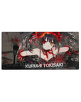 32x16 inches anime girl mouse pad with twin tails, crimson ribbons, gritty street background, shattered-glass look.