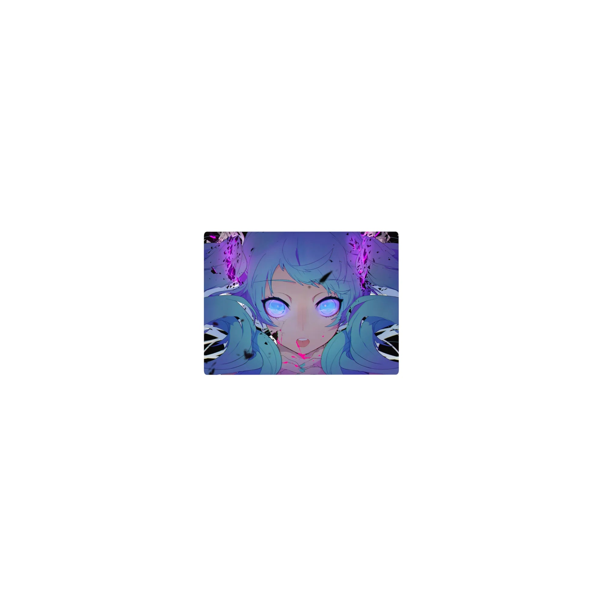 Classic anime girl mouse pad 14x10 inches with twin-tail blue-haired cyber-pop design and black shards.