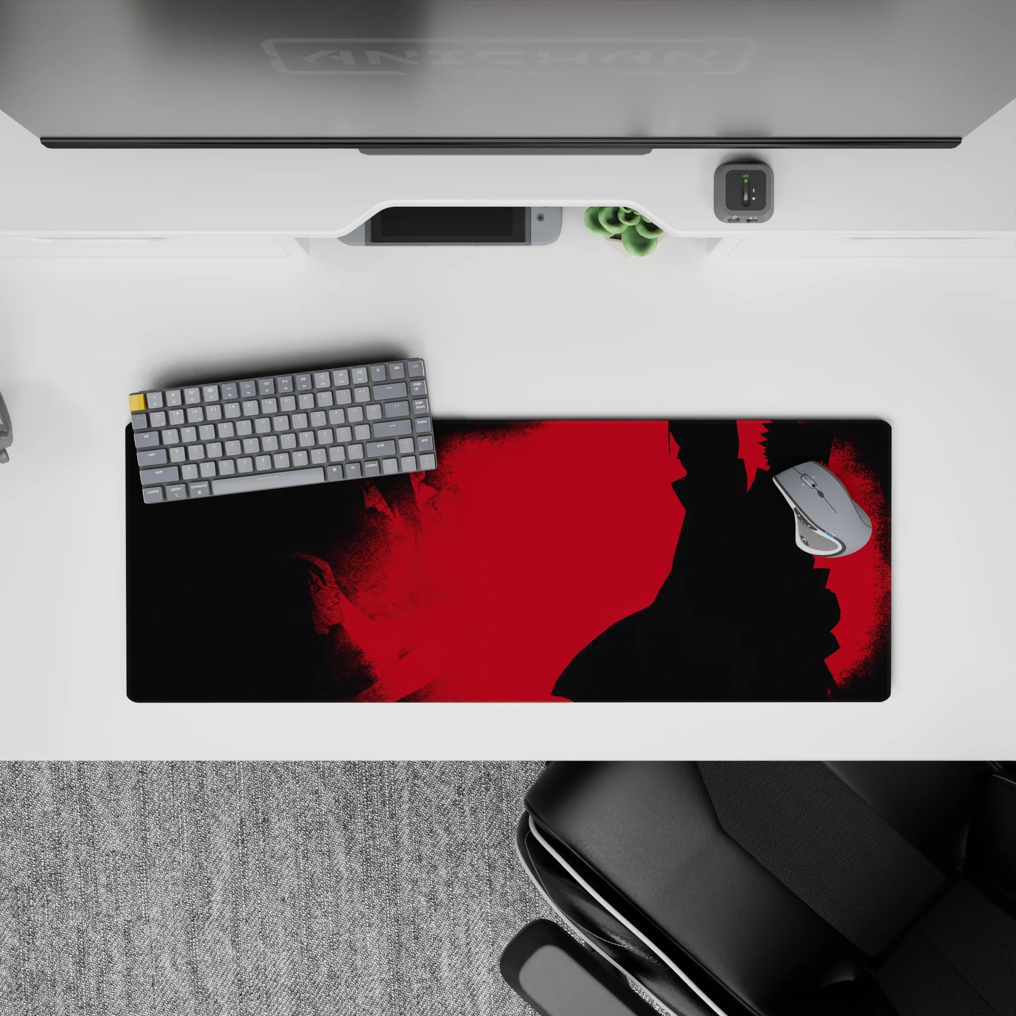32x12 inches anime mouse pad in bold crimson with smoky shadows and Akatsuki mood for intense gaming setups.
