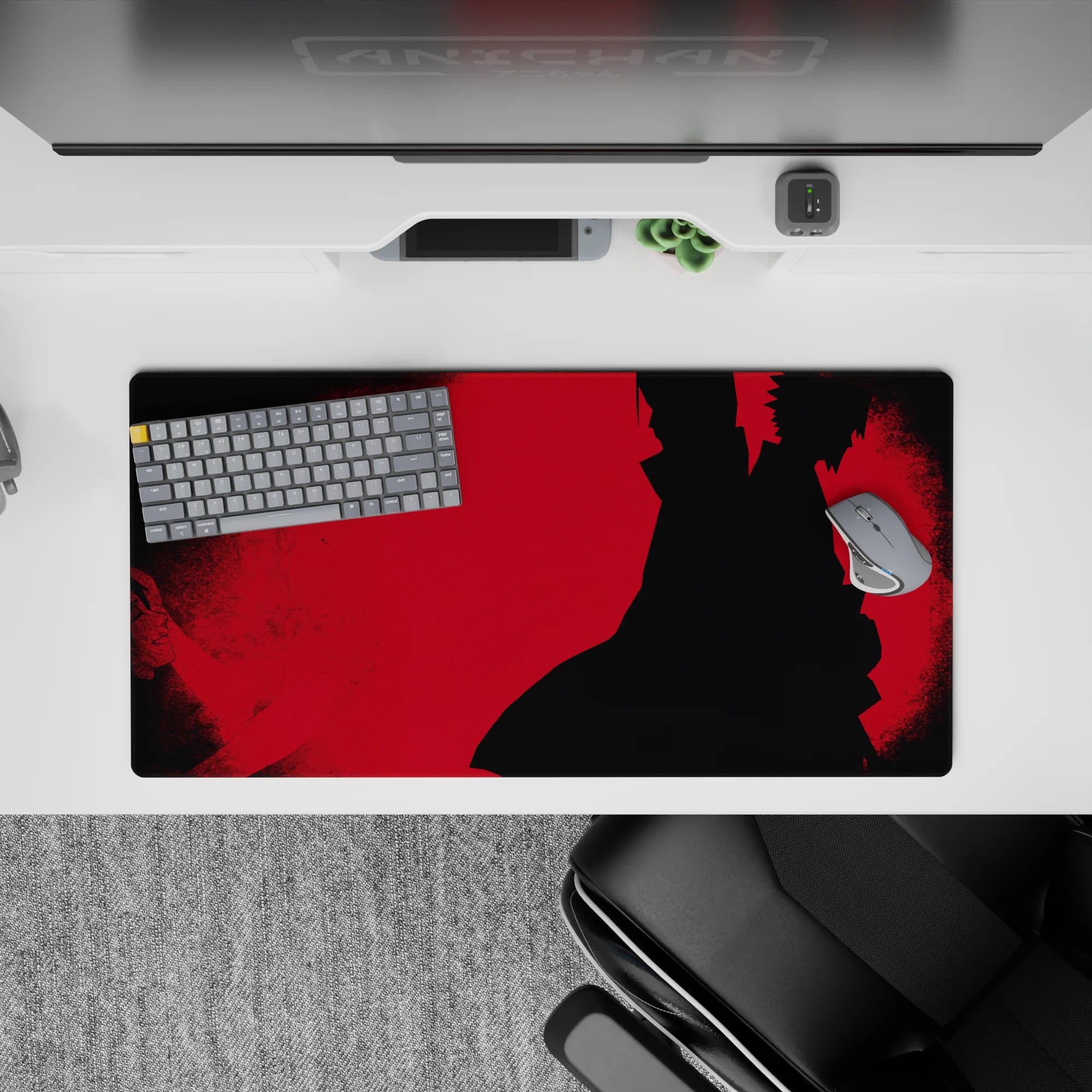 32x16 inches anime mouse pad in bold crimson red with smoky shadows and dark Akatsuki vibe.
