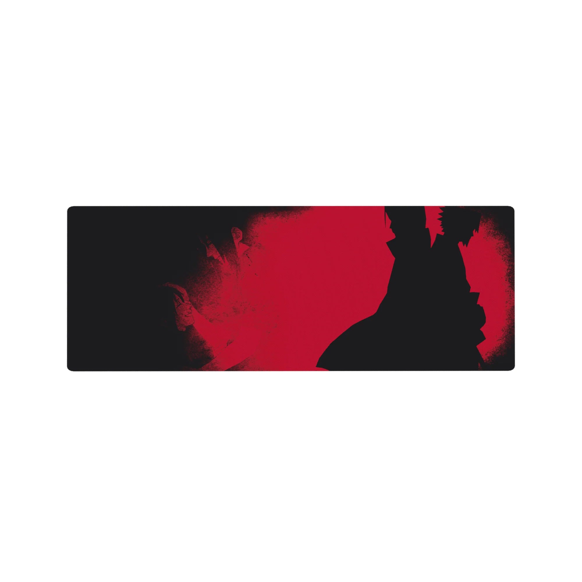 32x12 inches anime mouse pad with red gritty backdrop and cloaked shinobi silhouette, smooth tracking desk mat.