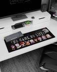 Anime mouse pad 32x12 inches showing chibi lineup with fox ears, tiny crowns, and a red cap on dark.