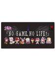 No Game No Life anime mouse pad 32x16 inches with pixel title and chibi lineup on charcoal.