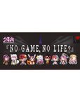No Game No Life anime desk pad 36x16 inches with pixel title and chibi lineup on charcoal background.