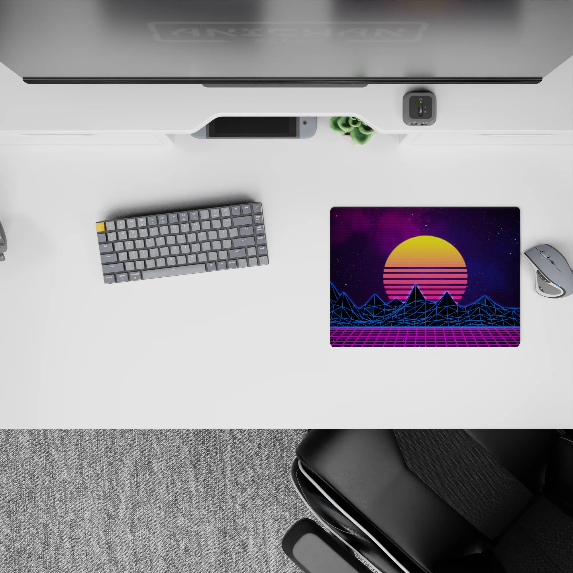 Retrowave - Vaporwave Deskmat | Mousepad | Deskpad - Neon Horizon Peaks - AniChan