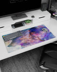 32x16 inches anime girl mouse pad showing soft-eyed silver-haired girl, patterned headband, wolf, and snow mist.