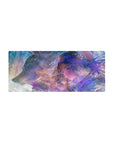 28x12 inches anime girl mouse pad with silver-haired swordswoman and wolf in a snowy fantasy scene.