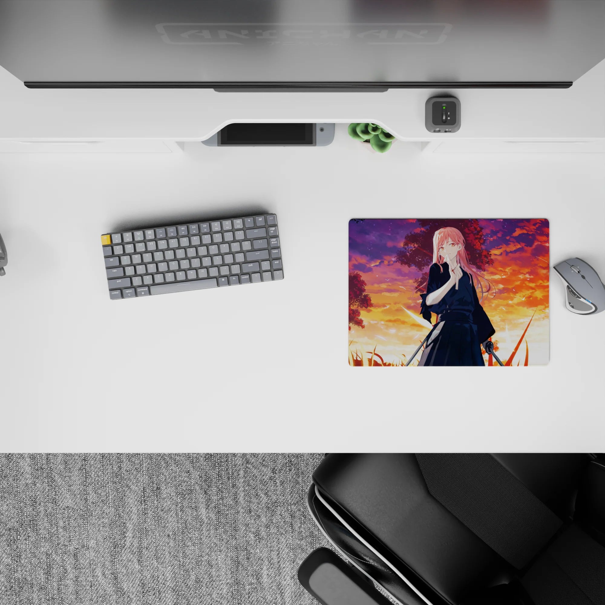 Dreamy 14x10 inches anime mouse pad in orange, magenta, and violet sunset clouds with quiet dusk mood.