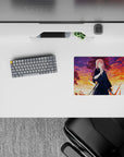 Dreamy 14x10 inches anime mouse pad in orange, magenta, and violet sunset clouds with quiet dusk mood.