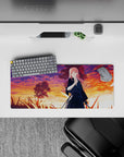 28x12 inches anime desk mat in orange, magenta, and violet sunset clouds with a dreamy end-of-day vibe.