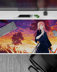 40x20 inches anime desk pad in orange magenta violet sunset gradients, calm romantic end-of-day mood.