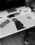 40x20 inches anime desk pad featuring a demon-horned girl with lilac hair, black mask, and drifting dust.