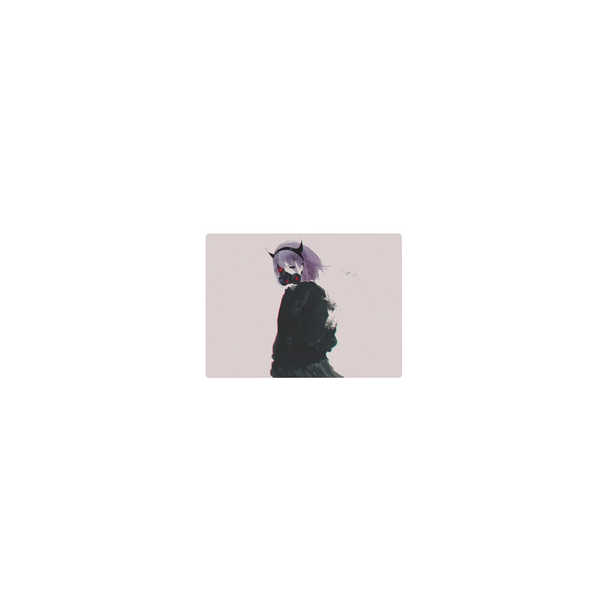 Classic anime girl mouse pad 14x10 inches with demon horns, lilac hair, respirator mask, cyber details.