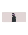 28x12 inches anime girl mouse pad with demon-horned lilac-haired girl in respirator on off-white.