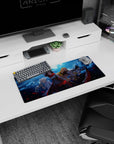 Ruby Rose and RWBY team anime desk mat 28x12 inches, standing fearless against swirling stormy skies.
