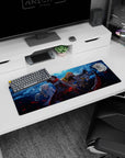 Ruby Rose and team on a moonlit battlefield anime girl mouse pad 32x12 inches with swirling clouds.