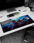 Ruby Rose and RWBY team battle-ready on an anime desk pad 36x16 inches with swirling night sky.