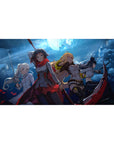 RWBY anime girl desk pad 40x20 inches featuring Ruby, Weiss, Yang, and Blake in a dramatic lineup.