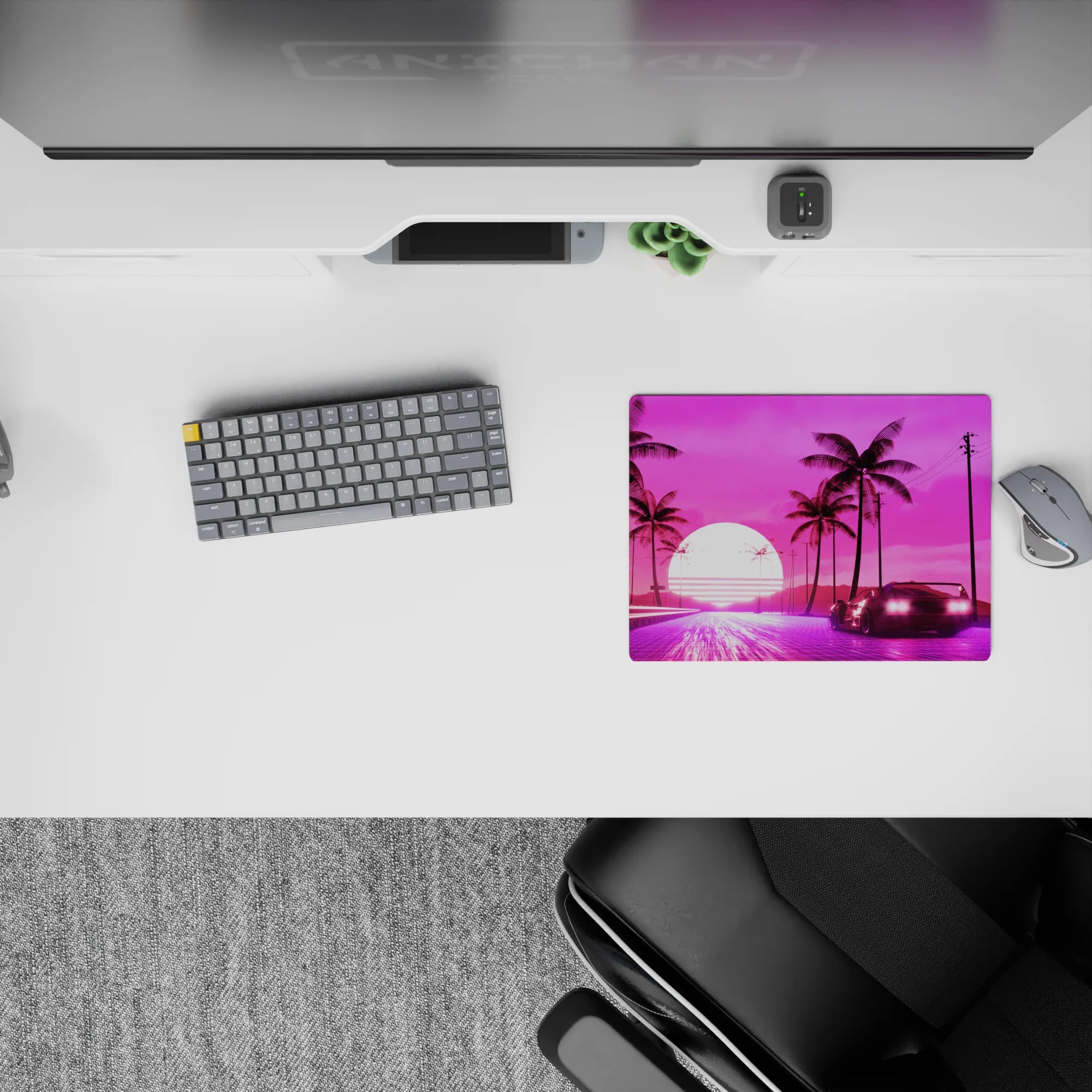 Retrowave - Vaporwave Deskmat | Mousepad | Deskpad - Sunset Drive - AniChan