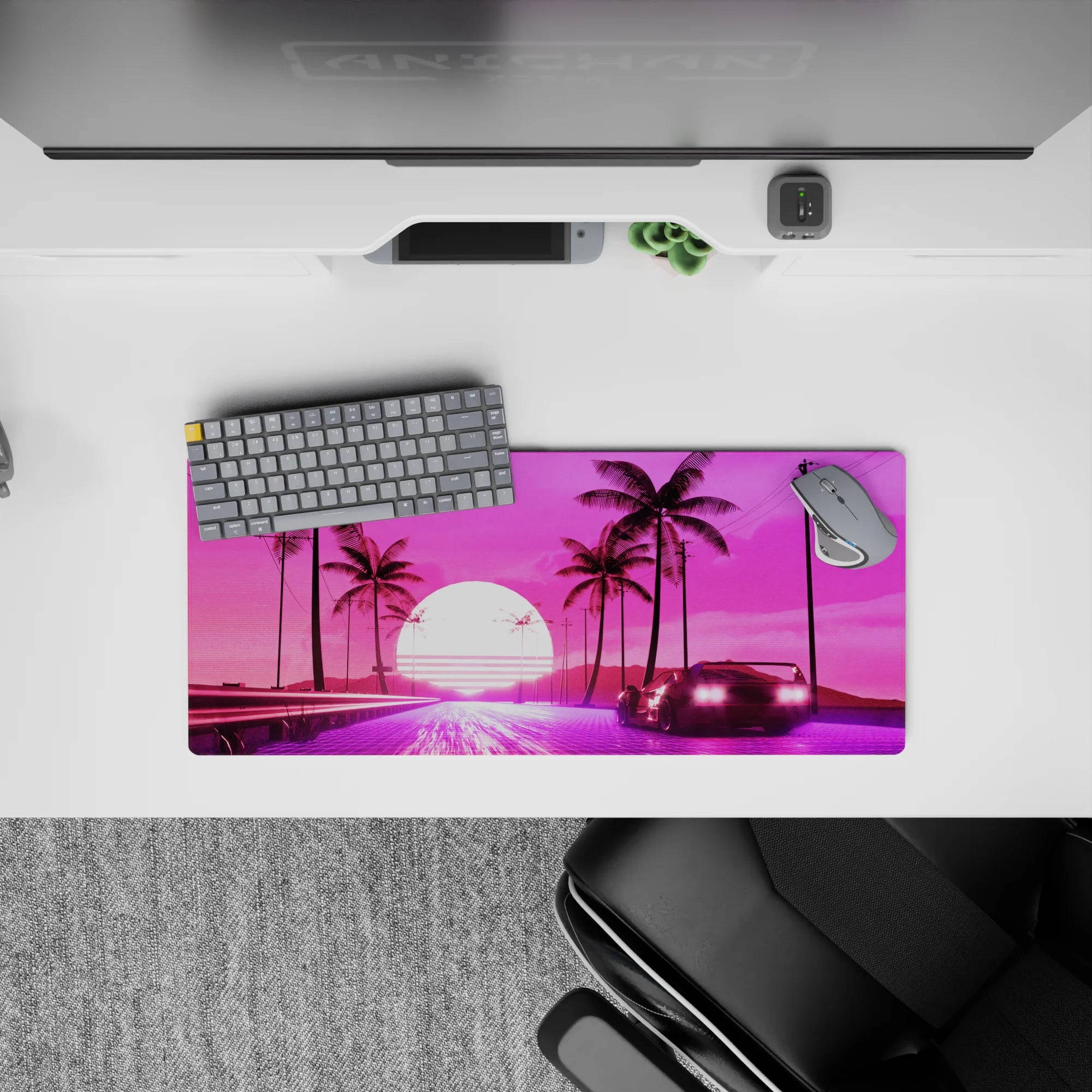 Retrowave - Vaporwave Deskmat | Mousepad | Deskpad - Sunset Drive - AniChan