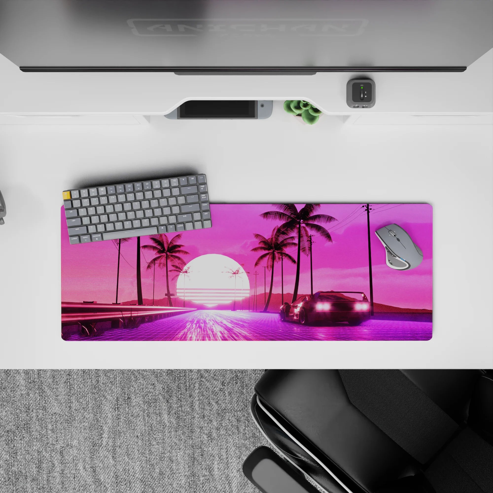 Retrowave - Vaporwave Deskmat | Mousepad | Deskpad - Sunset Drive - AniChan