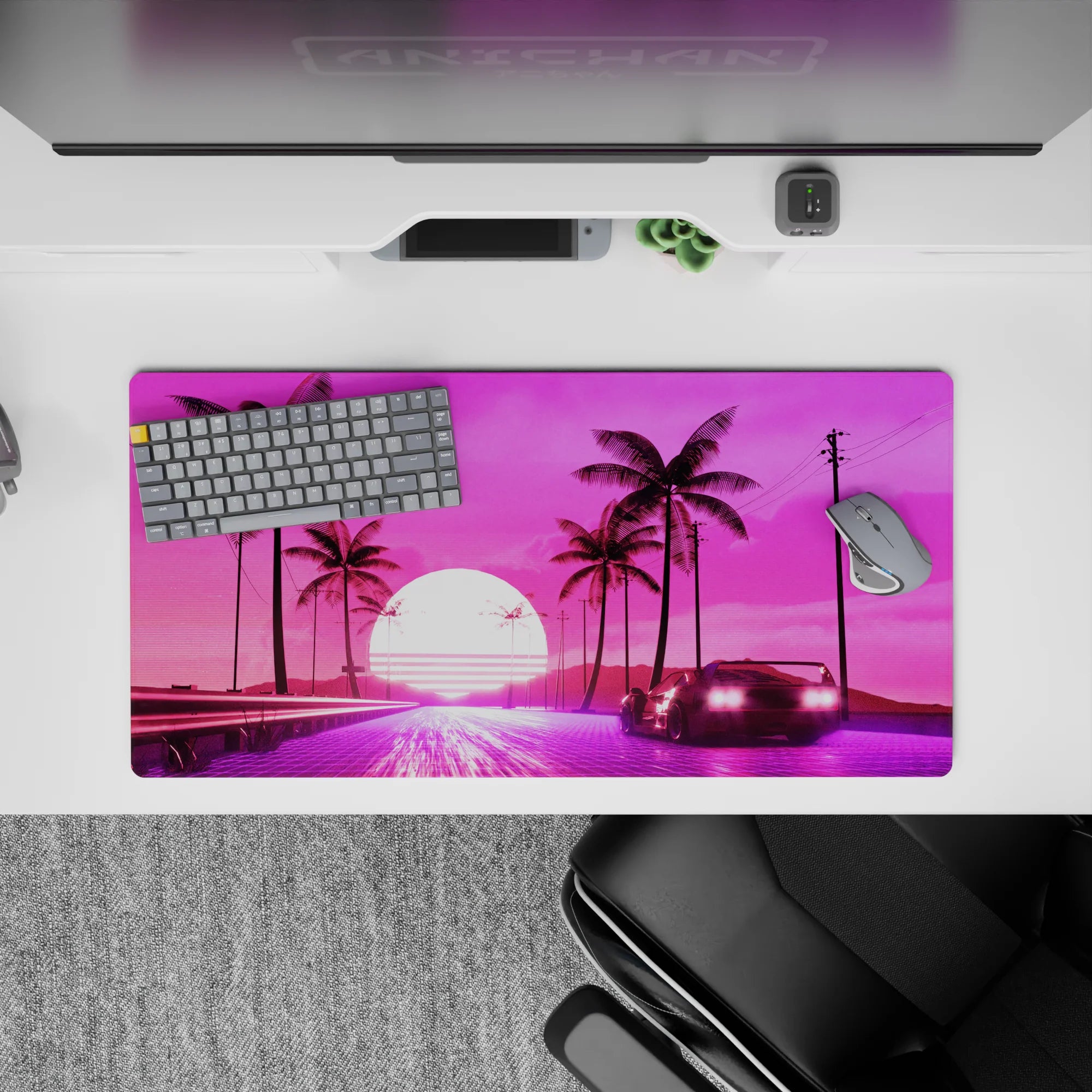 Retrowave - Vaporwave Deskmat | Mousepad | Deskpad - Sunset Drive - AniChan