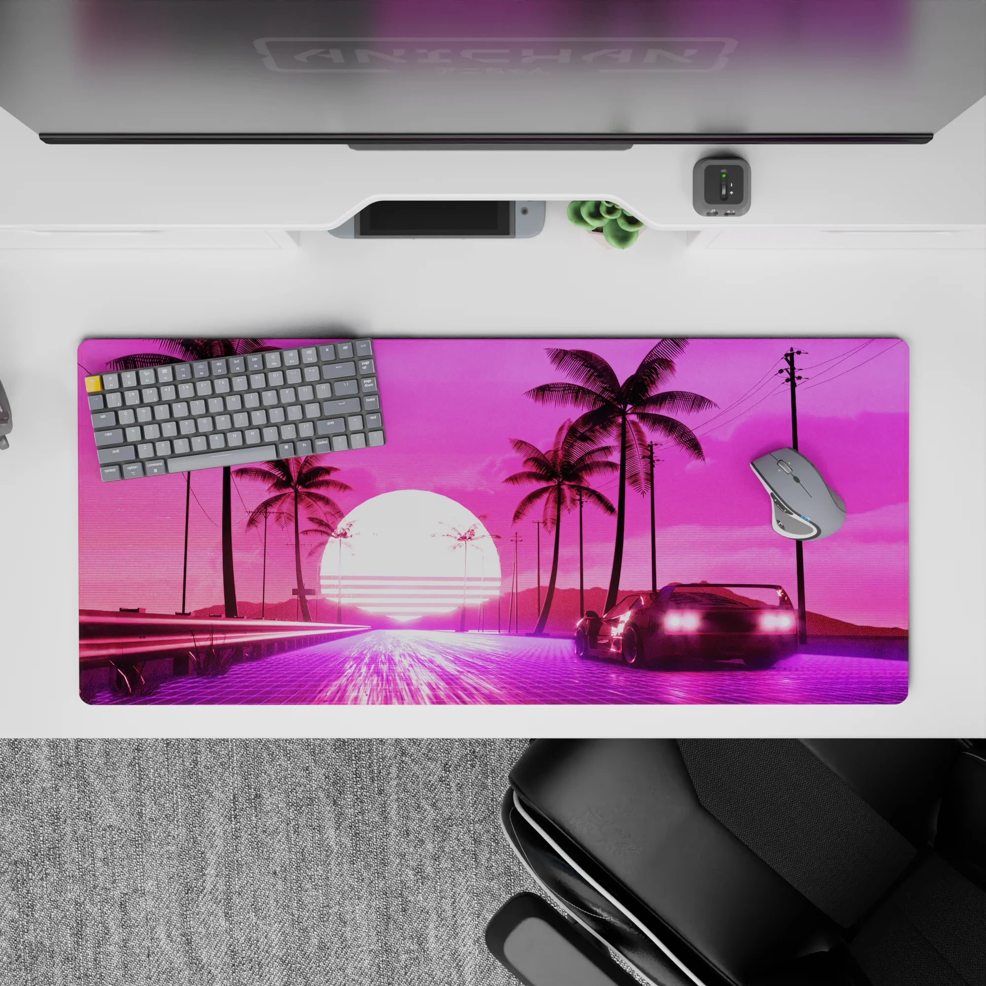 Retrowave - Vaporwave Deskmat | Mousepad | Deskpad - Sunset Drive - AniChan