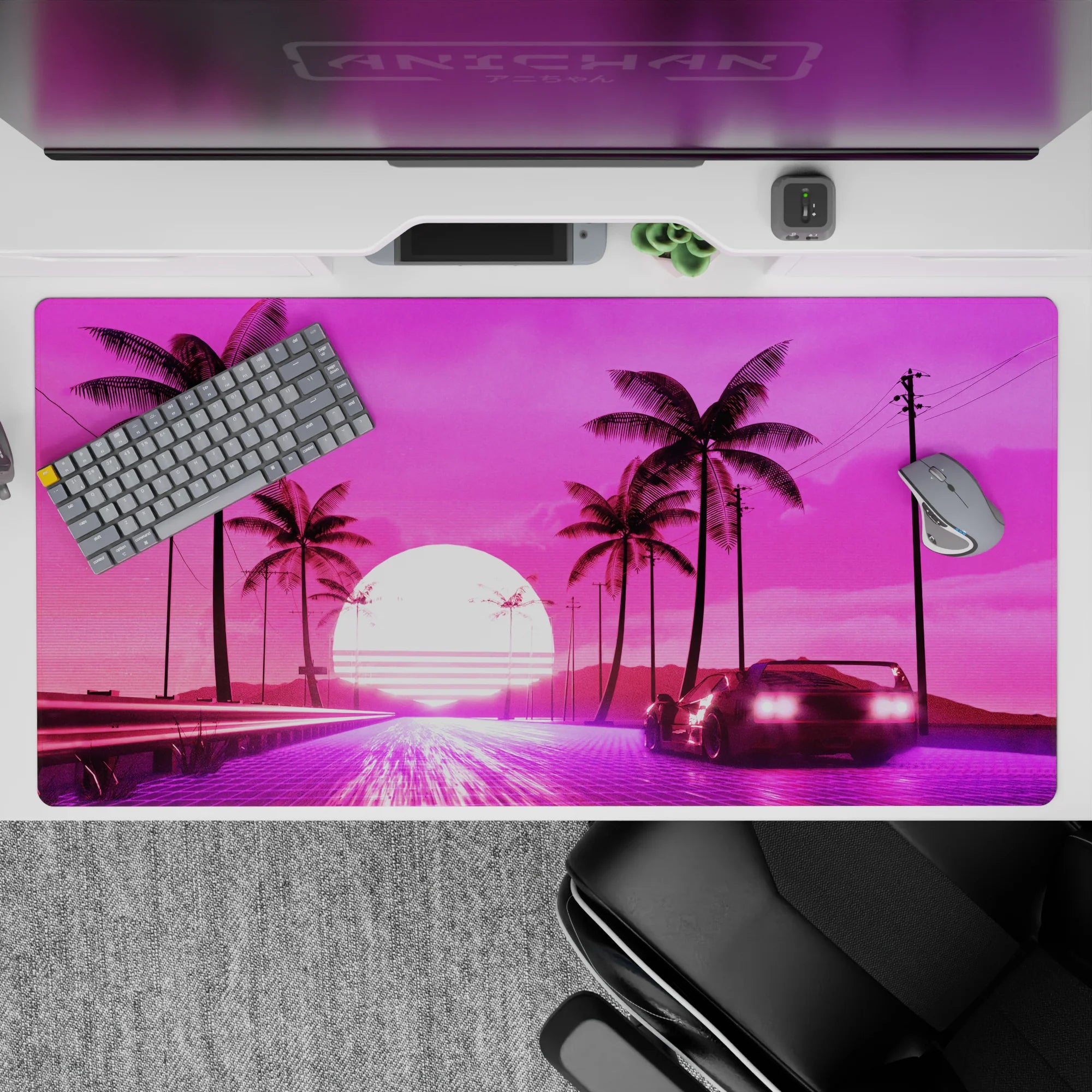 Retrowave - Vaporwave Deskmat | Mousepad | Deskpad - Sunset Drive - AniChan