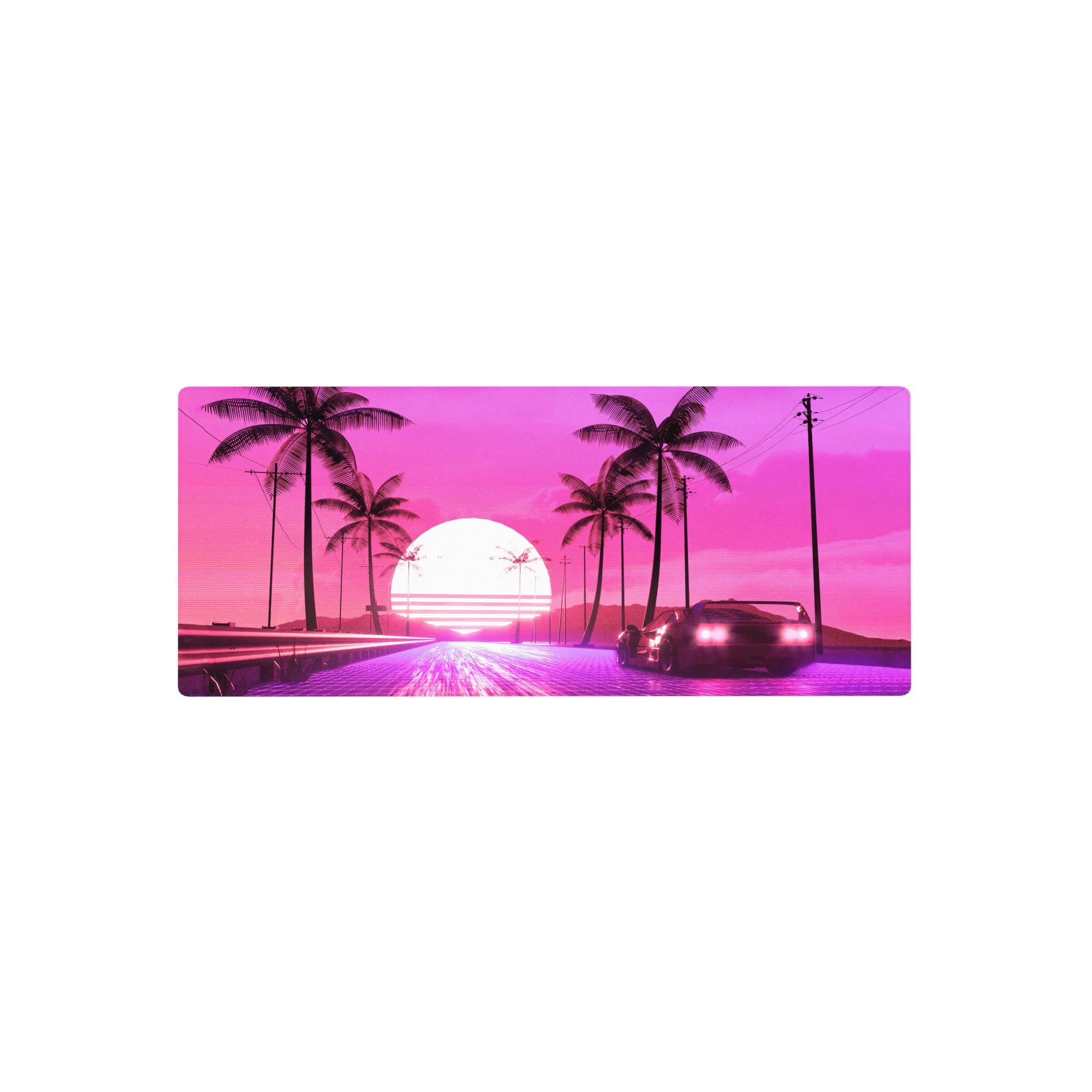 Retrowave - Vaporwave Deskmat | Mousepad | Deskpad - Sunset Drive - AniChan