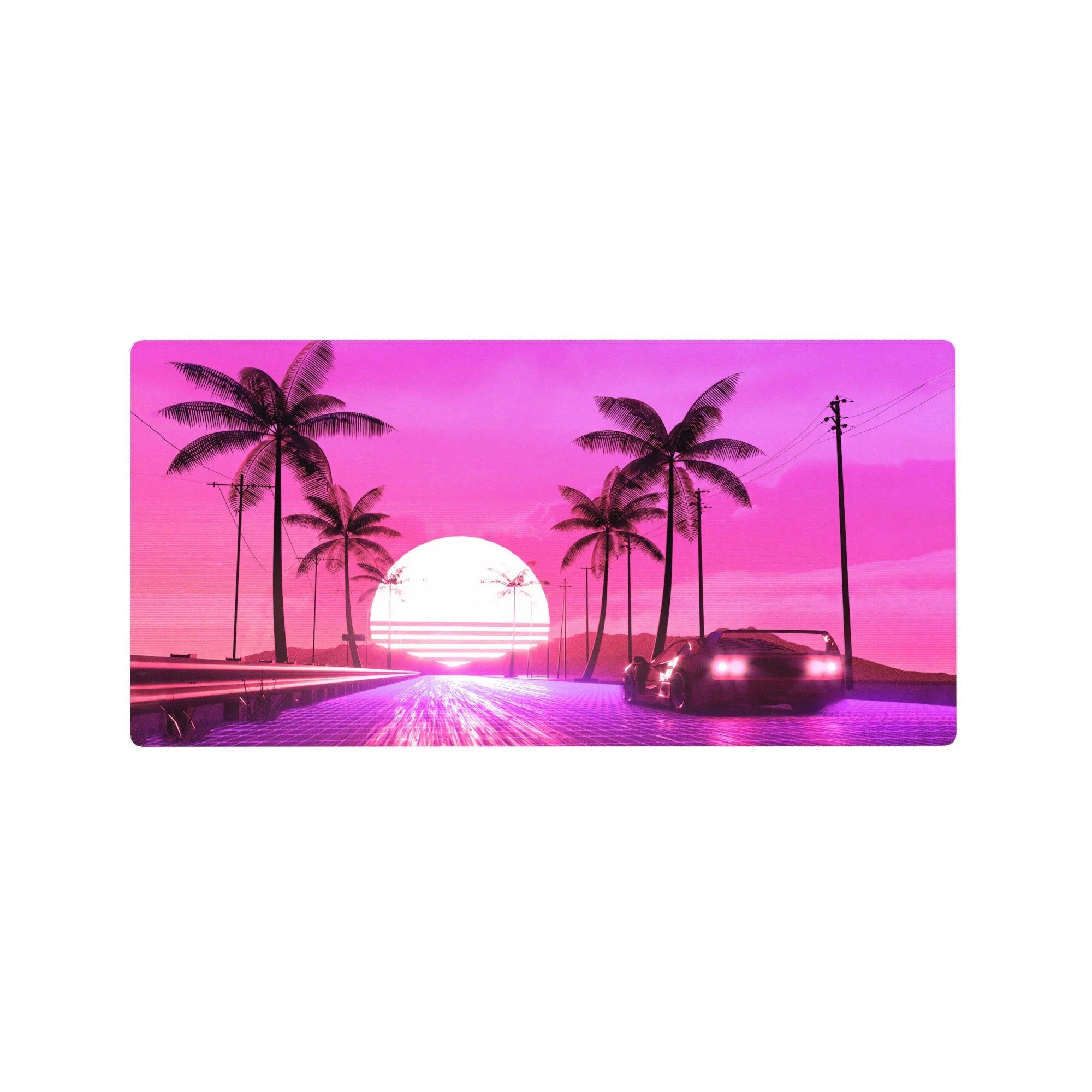 Retrowave - Vaporwave Deskmat | Mousepad | Deskpad - Sunset Drive - AniChan