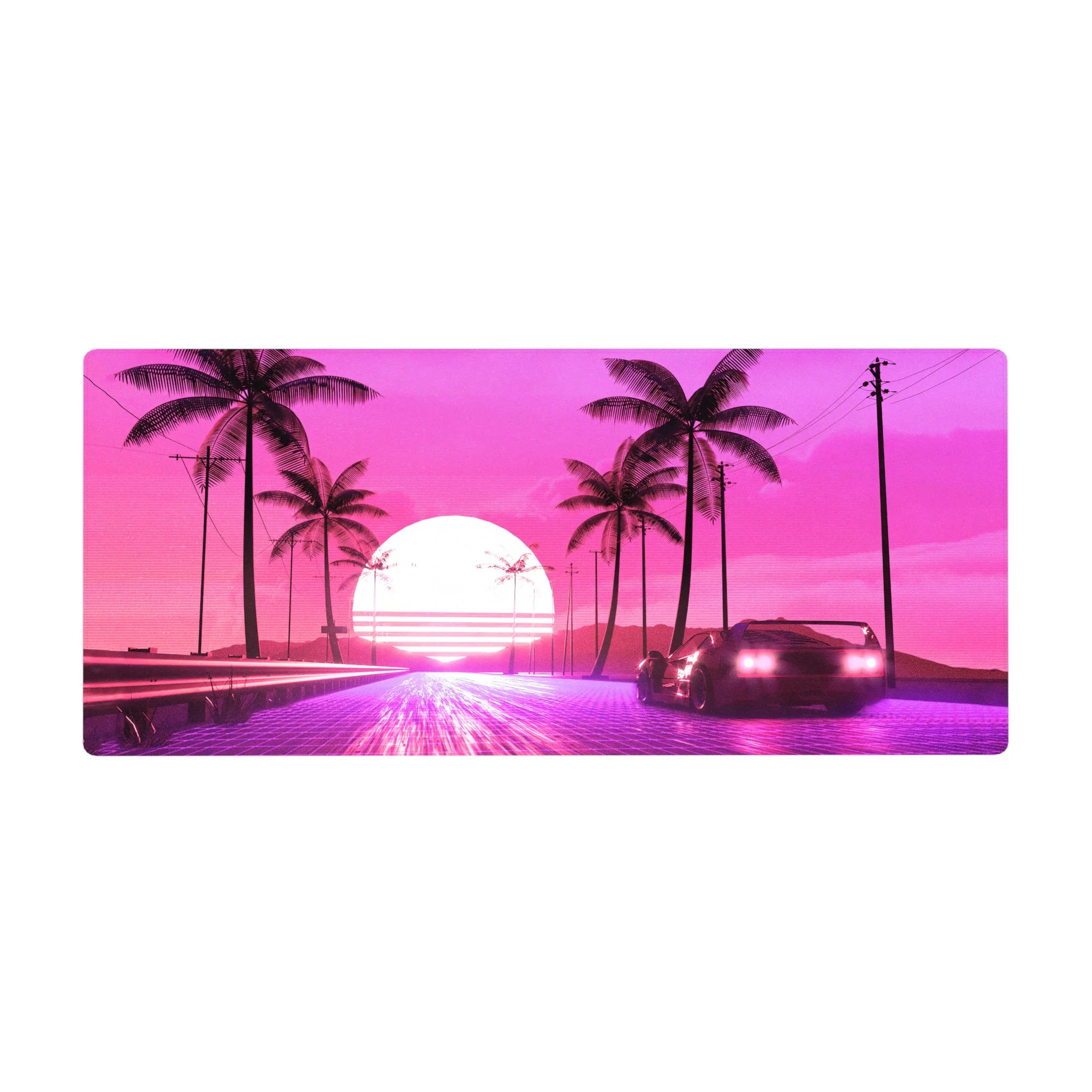 Retrowave - Vaporwave Deskmat | Mousepad | Deskpad - Sunset Drive - AniChan