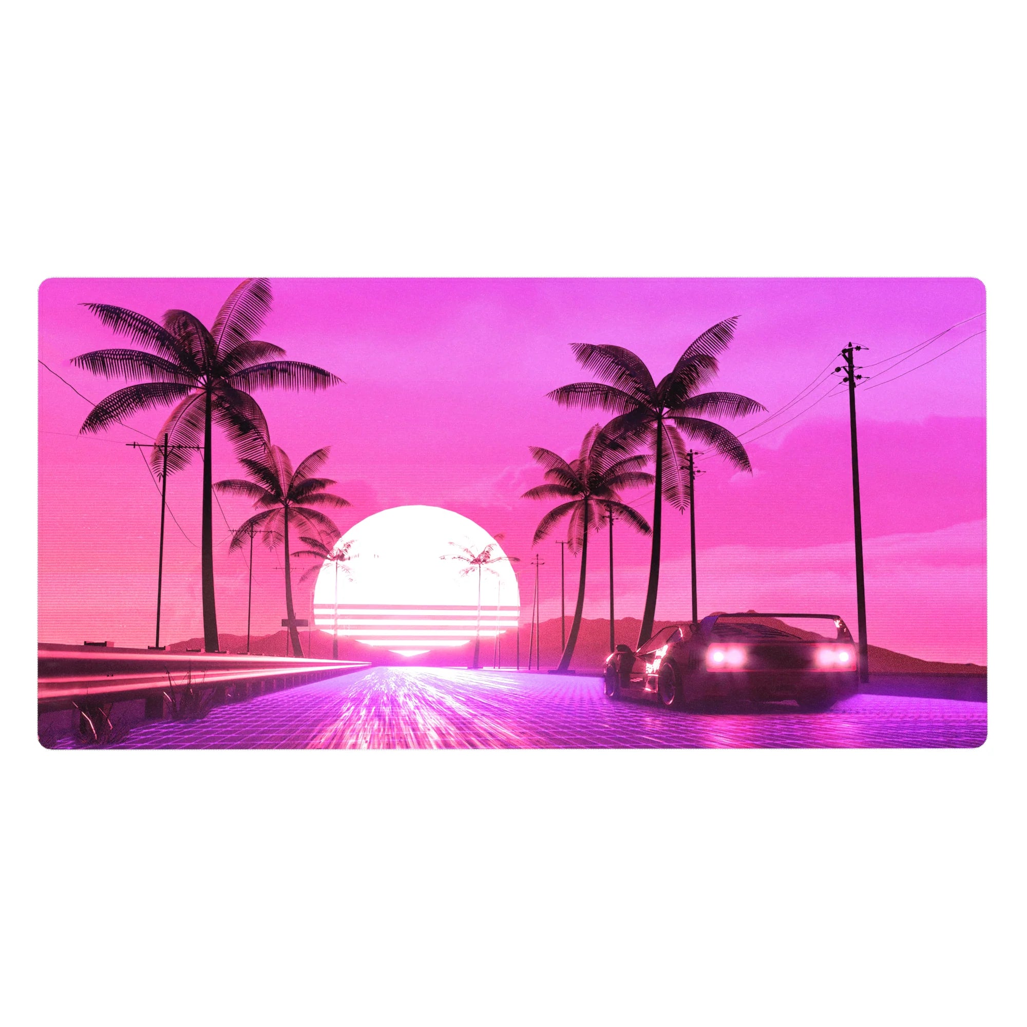 Retrowave - Vaporwave Deskmat | Mousepad | Deskpad - Sunset Drive - AniChan