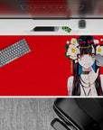 40x20 inches neon-eyed anime desk pad in bold red, black, and white with sweet-yet-dangerous vibe.